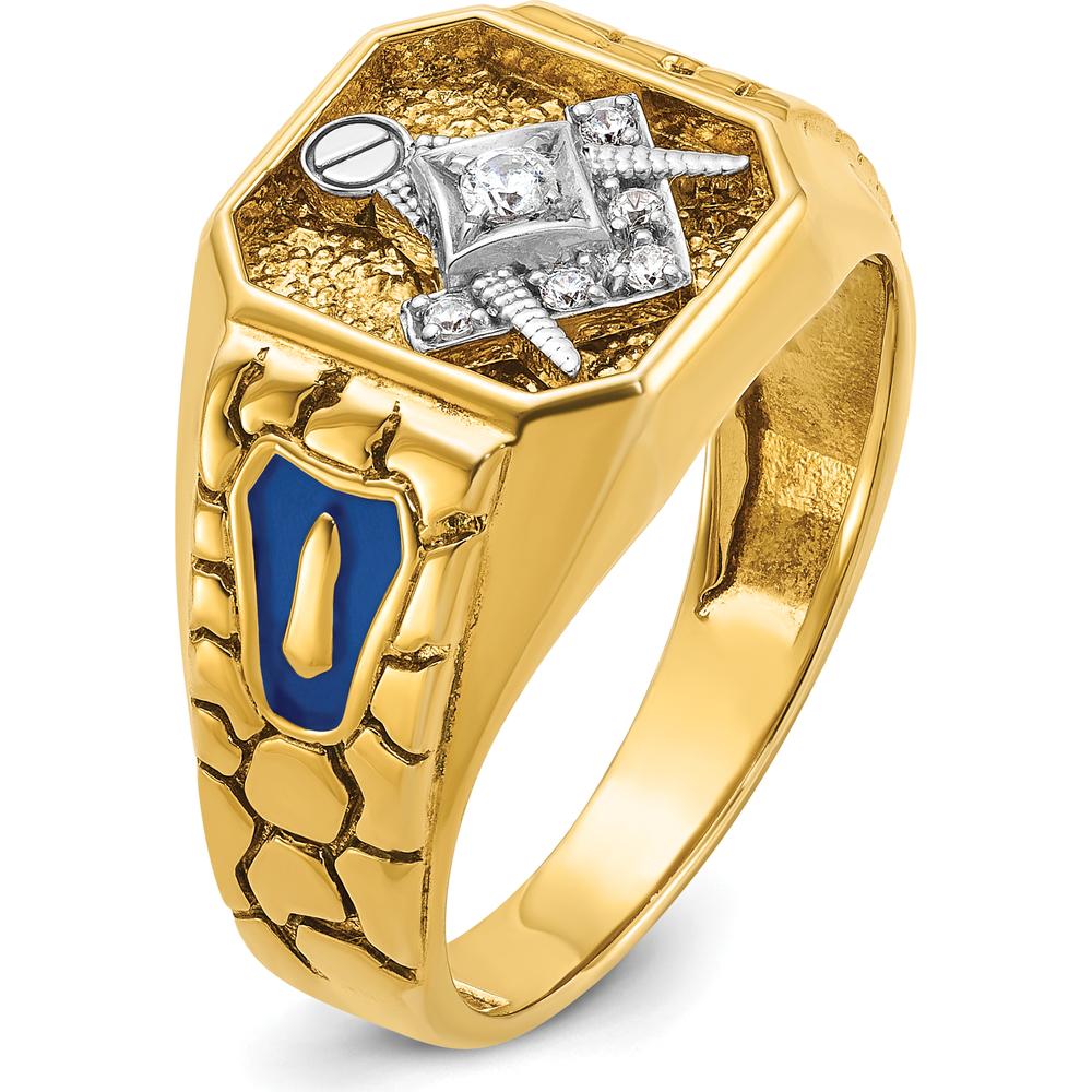 10K Two-Tone Gold Men’s Polished and Textured Masonic Ring with Round Diamonds - 0.06 Carats Total Diamond Weight by IBGoodman