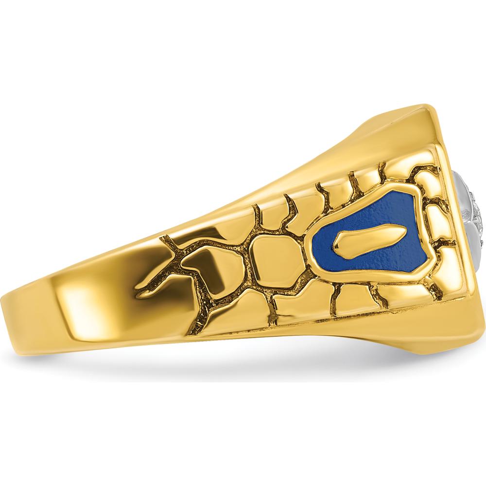 10K Two-Tone Gold Men’s Polished and Textured Masonic Ring with Round Diamonds - 0.06 Carats Total Diamond Weight by IBGoodman