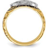 10K Two-Tone Gold Men’s Polished Textured Masonic Ring with Multi-Color Enamel Symbol by IBGoodman