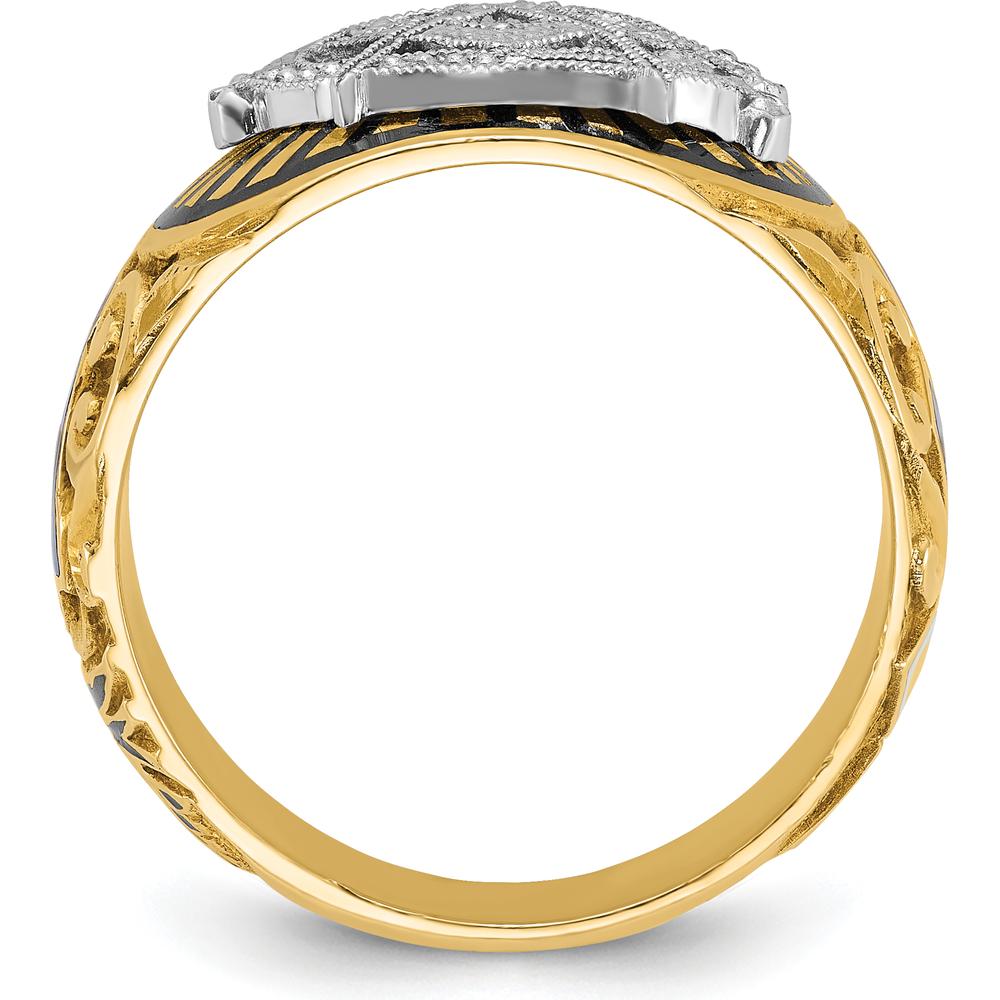 10K Two-Tone Gold Men’s Polished Textured Masonic Ring with Multi-Color Enamel Symbol by IBGoodman