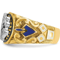 10K Two-Tone Gold Men’s Polished Textured Masonic Ring with Multi-Color Enamel Symbol by IBGoodman