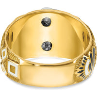 10K Two-Tone Gold Men’s Polished Textured Masonic Ring with Multi-Color Enamel Symbol by IBGoodman