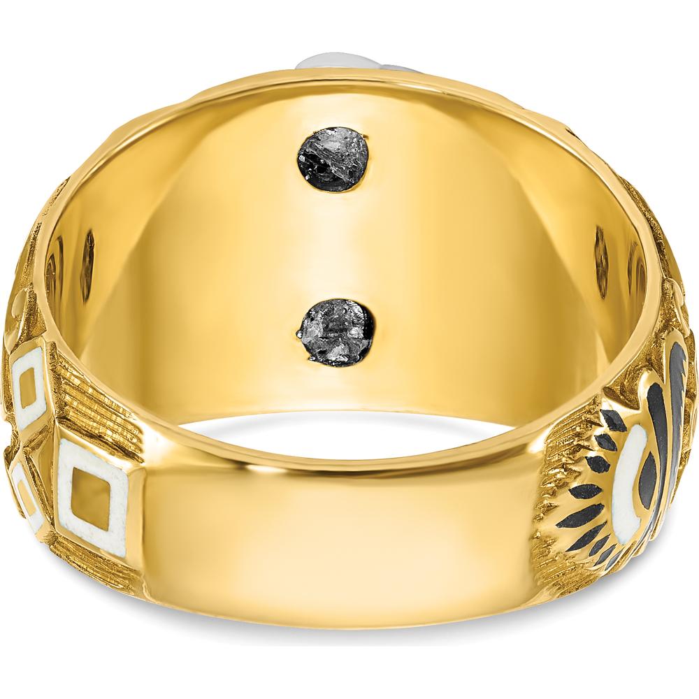 10K Two-Tone Gold Men’s Polished Textured Masonic Ring with Multi-Color Enamel Symbol by IBGoodman