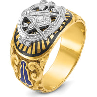 10K Two-Tone Gold Men’s Polished Textured Masonic Ring with Multi-Color Enamel Symbol by IBGoodman