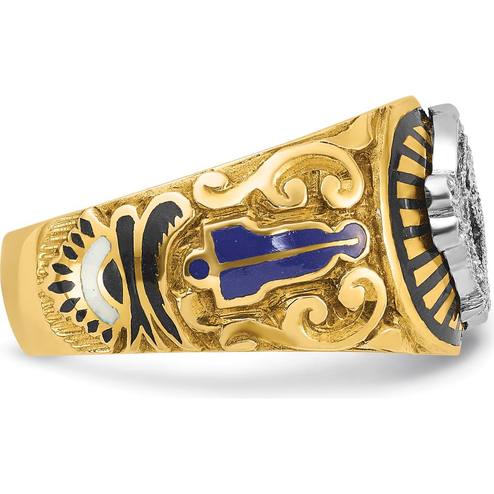 10K Two-Tone Gold Men’s Polished Textured Masonic Ring with Multi-Color Enamel Symbol by IBGoodman