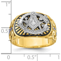 10K Two-Tone Gold Men’s Polished Textured Masonic Ring with Multi-Color Enamel Symbol by IBGoodman