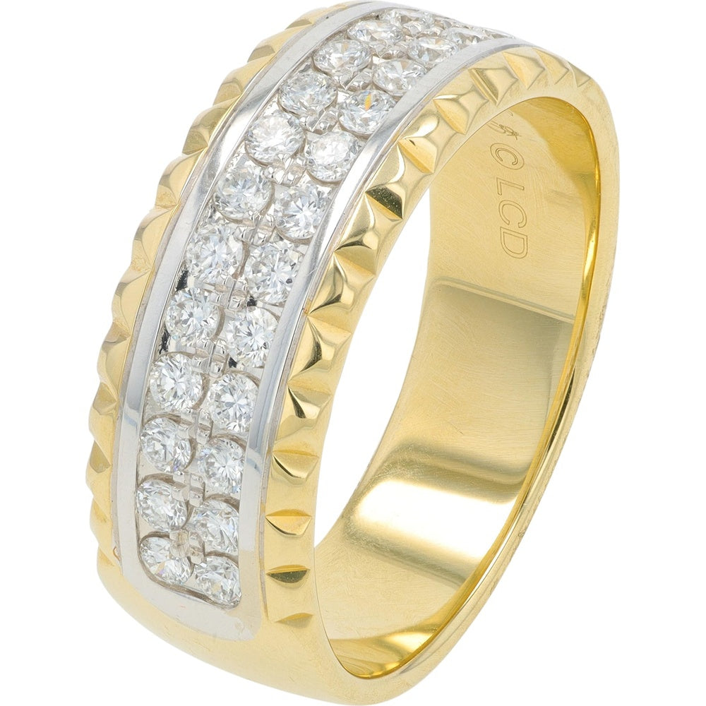 10K Two-Tone Gold Men's Band with Channel Set Round Lab Grown Diamonds - 0.75 Carat Total Diamond Weight