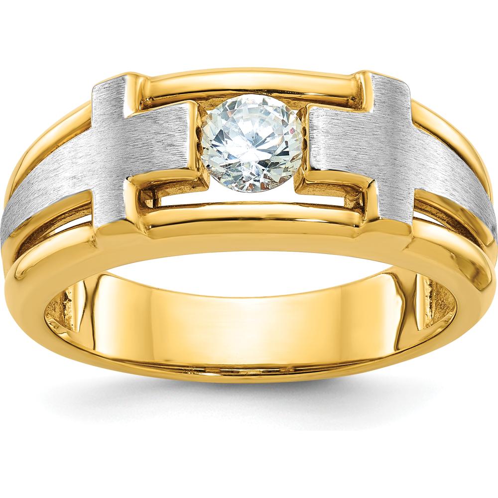 10K Two-Tone Gold Men's Diamond Cross Ring with 0.5 Carat Round Diamond by IBGoodman