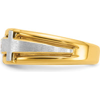10K Two-Tone Gold Men's Diamond Cross Ring with 0.5 Carat Round Diamond by IBGoodman