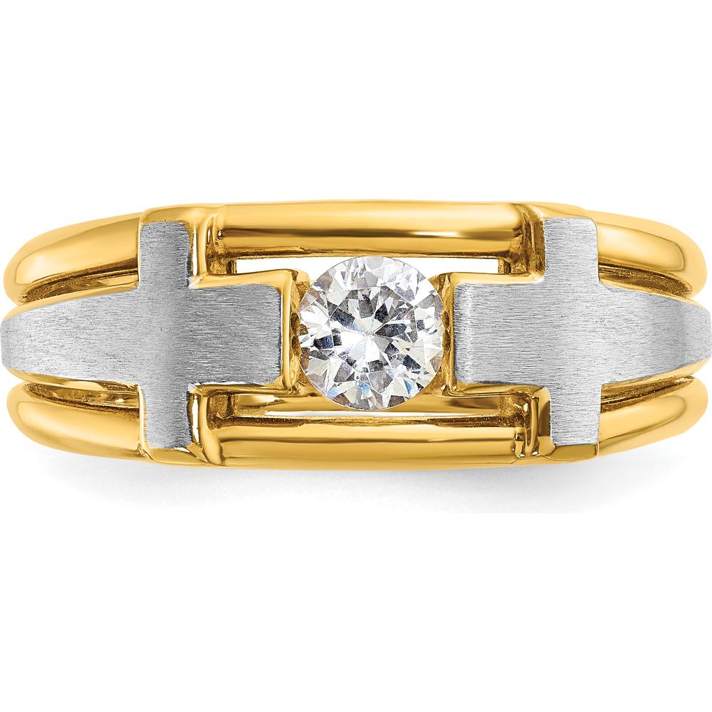 10K Two-Tone Gold Men's Diamond Cross Ring with 0.5 Carat Round Diamond by IBGoodman