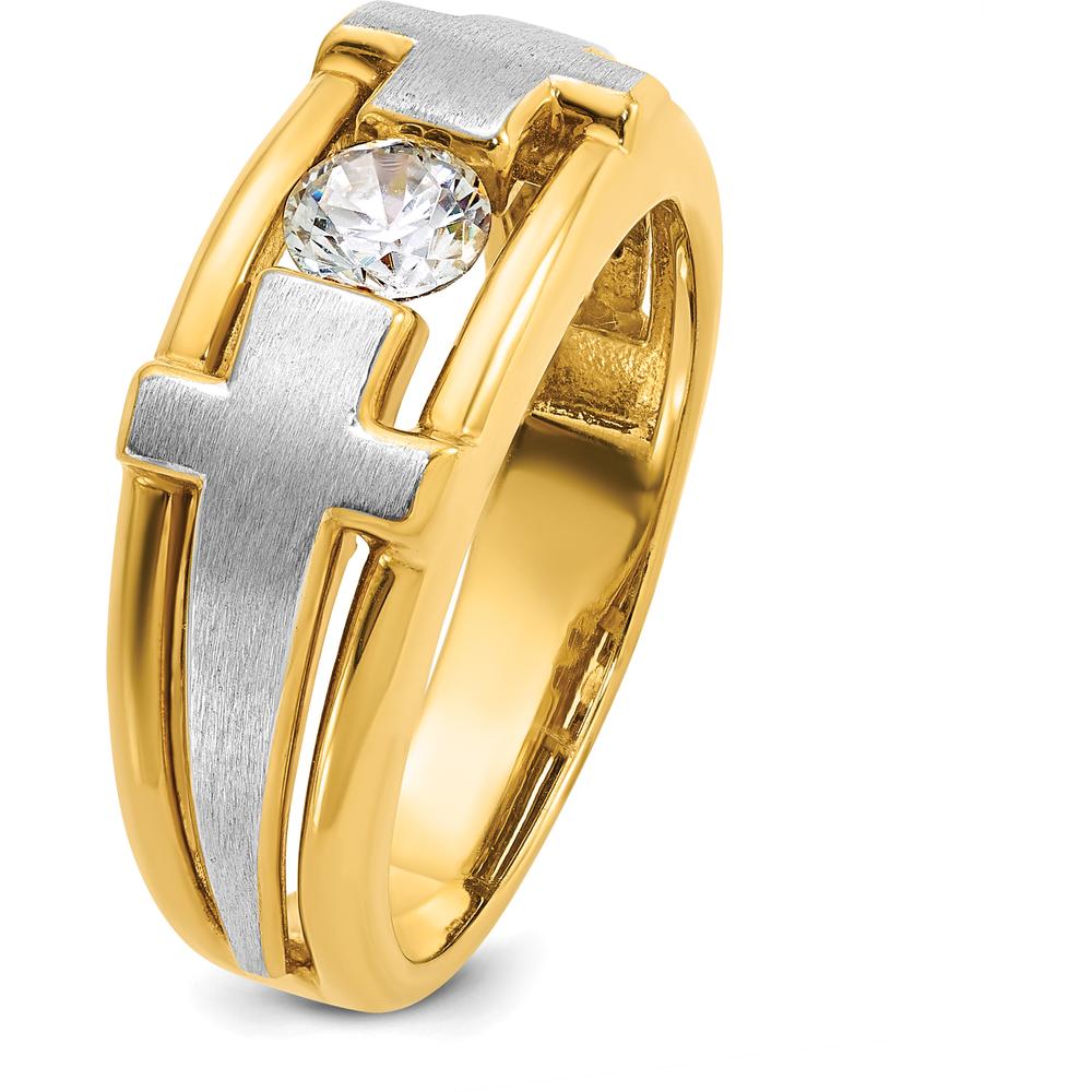 10K Two-Tone Gold Men's Diamond Cross Ring with 0.5 Carat Round Diamond by IBGoodman