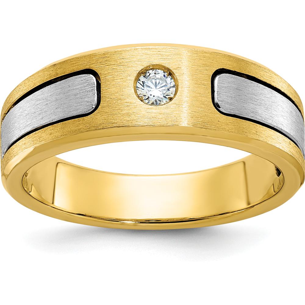 10K Two-Tone Gold Men's Diamond Ring with Polished and Satin Finish - 0.103 Carats Round Diamond by IBGoodman