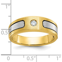 10K Two-Tone Gold Men's Diamond Ring with Polished and Satin Finish - 0.103 Carats Round Diamond by IBGoodman