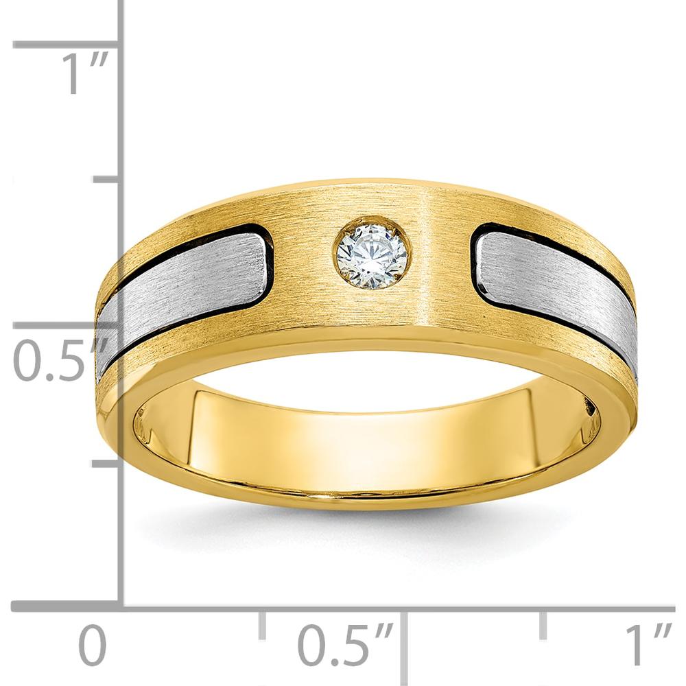 10K Two-Tone Gold Men's Diamond Ring with Polished and Satin Finish - 0.103 Carats Round Diamond by IBGoodman