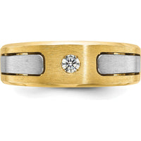10K Two-Tone Gold Men's Diamond Ring with Polished and Satin Finish - 0.103 Carats Round Diamond by IBGoodman