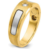 10K Two-Tone Gold Men's Diamond Ring with Polished and Satin Finish - 0.103 Carats Round Diamond by IBGoodman