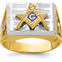 10K Two-Tone Gold Men's Masonic Ring with Blue Enamel Lodge Symbol