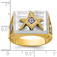 10K Two-Tone Gold Men's Masonic Ring with Blue Enamel Lodge Symbol