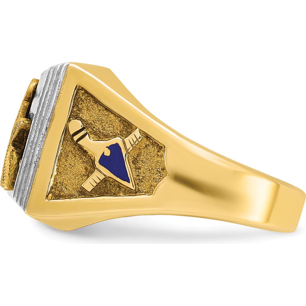 10K Two-Tone Gold Men's Masonic Ring with Blue Enamel Lodge Symbol