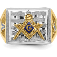 10K Two-Tone Gold Men's Masonic Ring with Blue Enamel Lodge Symbol