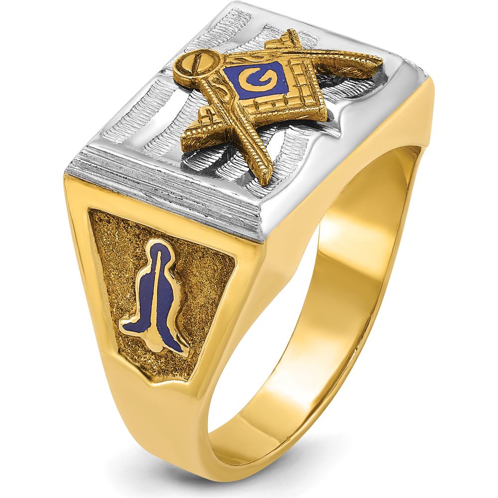 10K Two-Tone Gold Men's Masonic Ring with Blue Enamel Lodge Symbol