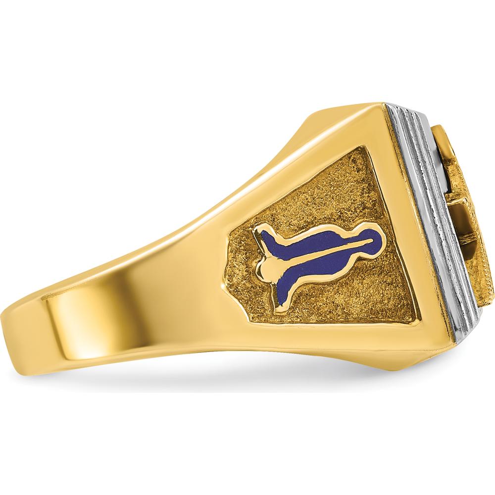 10K Two-Tone Gold Men's Masonic Ring with Blue Enamel Lodge Symbol