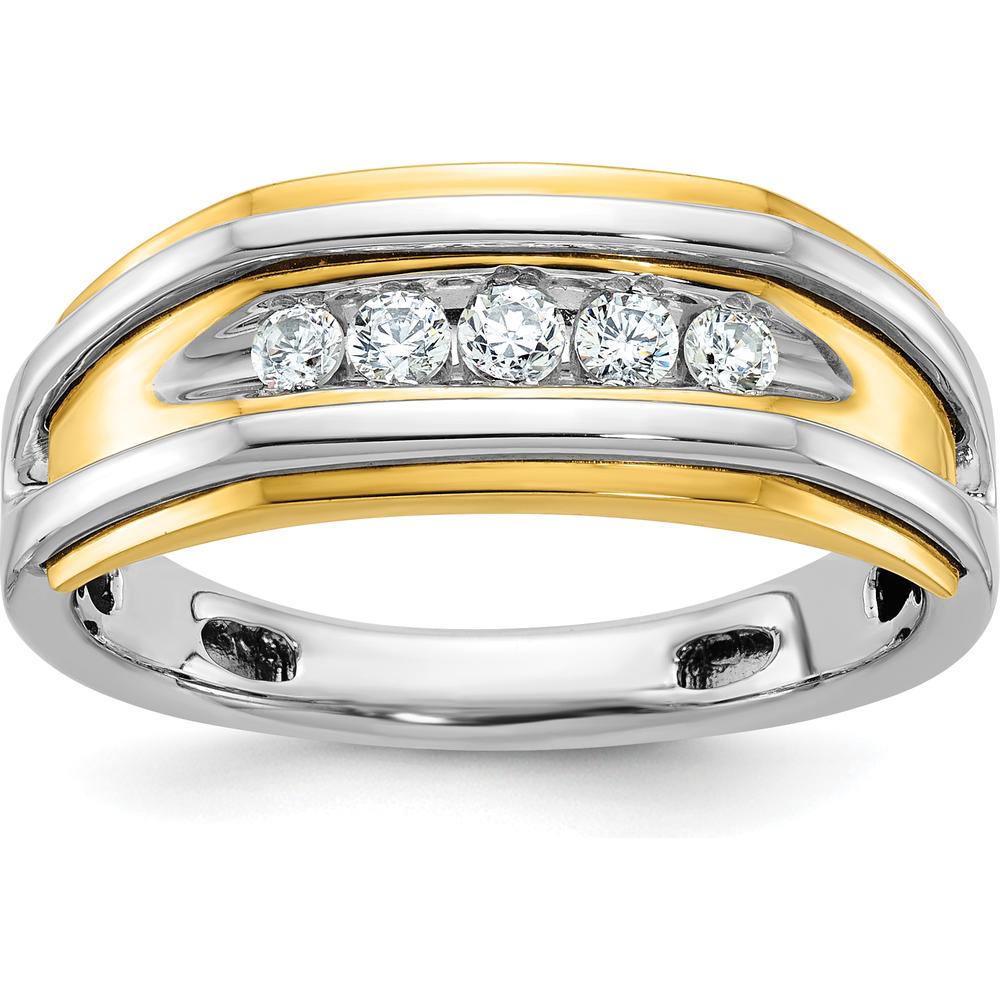 10K Two-Tone Gold Men's Polished 5-Stone Diamond Ring - 0.25 Carats Total Diamond Weight by IBGoodman