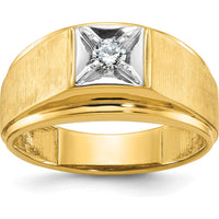 10K Two-Tone Gold Men's Polished and Satin Diamond Ring - 0.17 Carats Round Diamond by IBGoodman