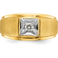 10K Two-Tone Gold Men's Polished and Satin Diamond Ring - 0.17 Carats Round Diamond by IBGoodman