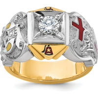 10K Two-Tone Gold Men's Polished and Textured Knights Templar Masonic Ring with 0.5 Carat Round Diamond