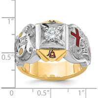 10K Two-Tone Gold Men's Polished and Textured Knights Templar Masonic Ring with 0.5 Carat Round Diamond