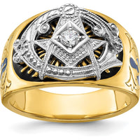 10K Two-Tone Gold Men's Polished and Textured Masonic Ring Mounting for 3.1mm Round Stone