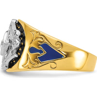 10K Two-Tone Gold Men's Polished and Textured Masonic Ring Mounting for 3.1mm Round Stone