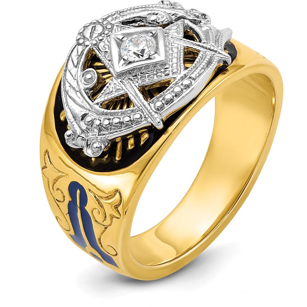 10K Two-Tone Gold Men's Polished and Textured Masonic Ring Mounting for 3.1mm Round Stone