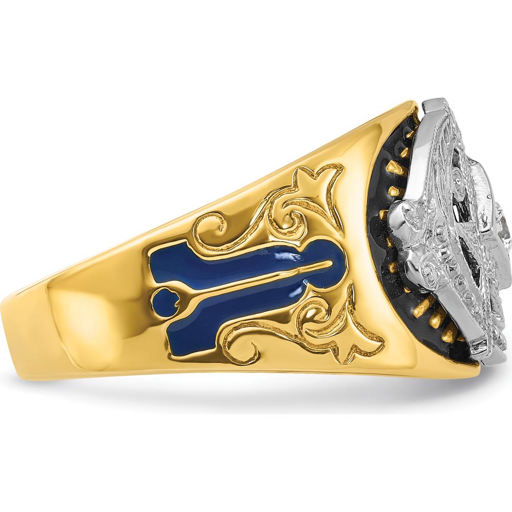 10K Two-Tone Gold Men's Polished and Textured Masonic Ring Mounting for 3.1mm Round Stone