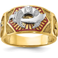 10K Two-Tone Gold Men's Polished and Textured Masonic Shriner's Ring - 12.2mm Band Width