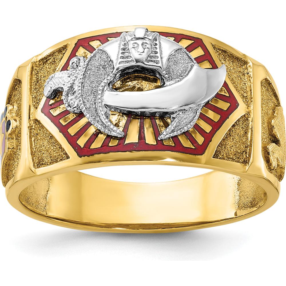 10K Two-Tone Gold Men's Polished and Textured Masonic Shriner's Ring - 12.2mm Band Width