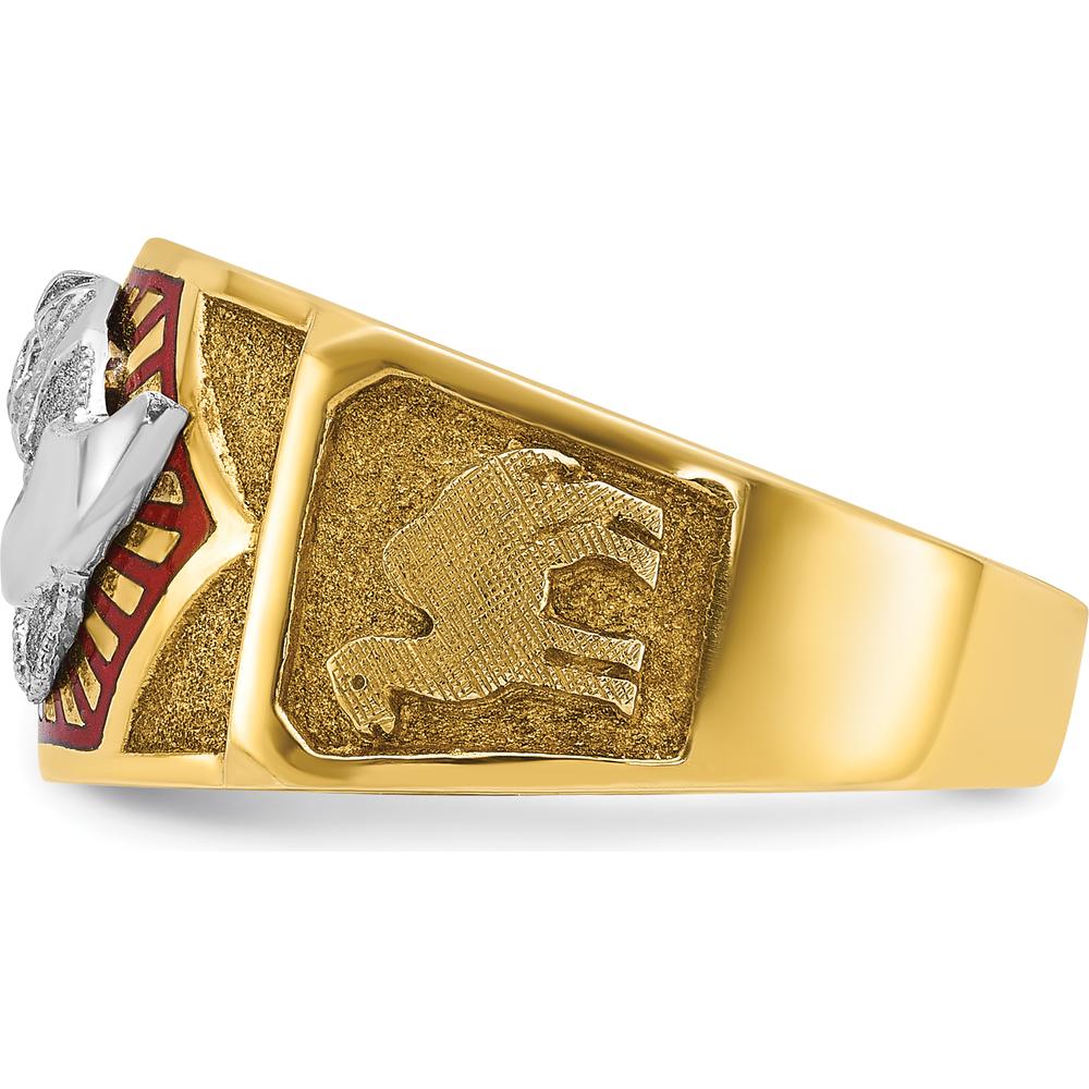 10K Two-Tone Gold Men's Polished and Textured Masonic Shriner's Ring - 12.2mm Band Width
