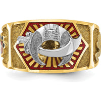 10K Two-Tone Gold Men's Polished and Textured Masonic Shriner's Ring - 12.2mm Band Width