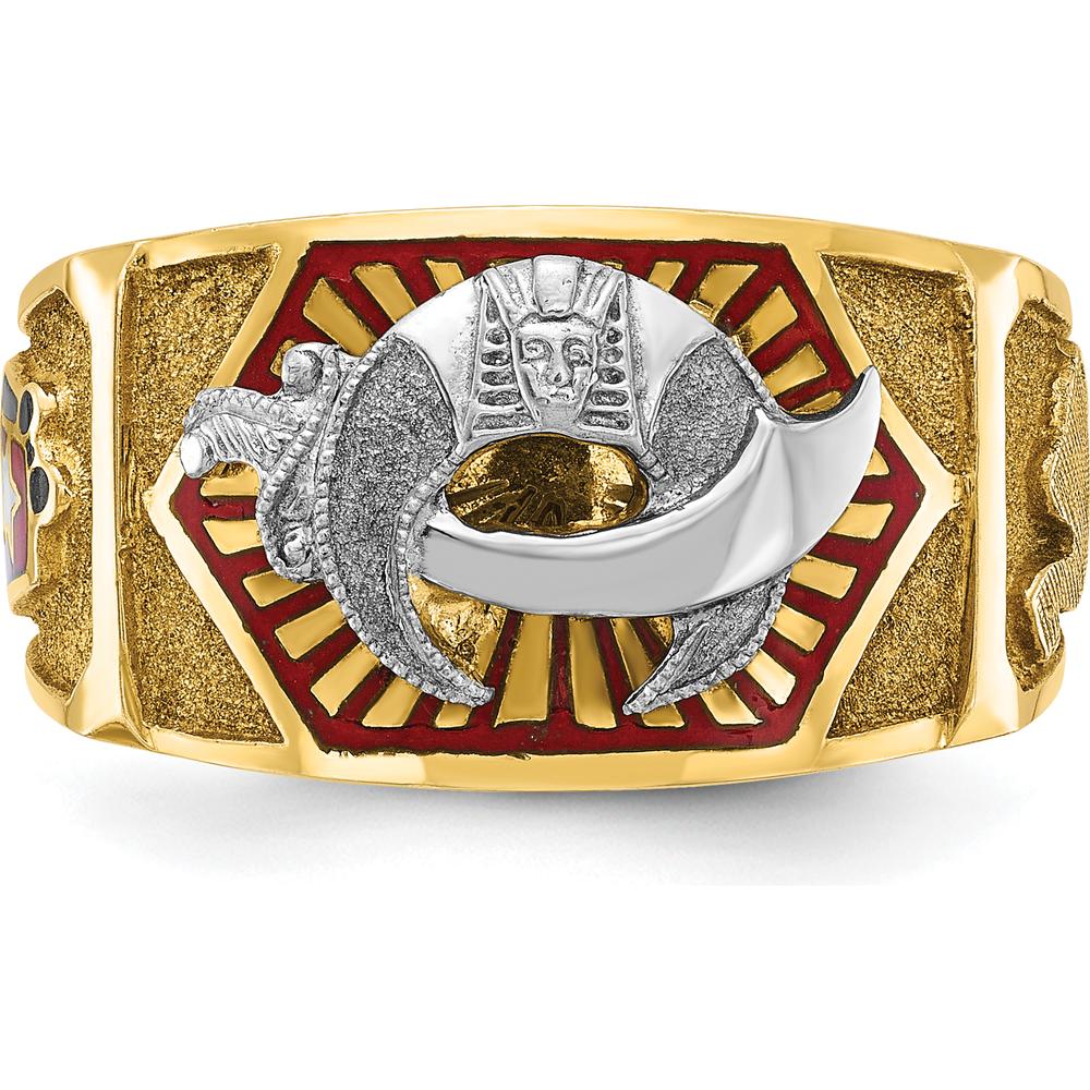 10K Two-Tone Gold Men's Polished and Textured Masonic Shriner's Ring - 12.2mm Band Width