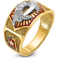 10K Two-Tone Gold Men's Polished and Textured Masonic Shriner's Ring - 12.2mm Band Width