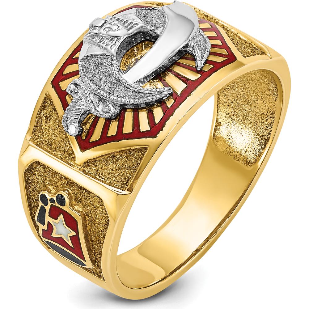10K Two-Tone Gold Men's Polished and Textured Masonic Shriner's Ring - 12.2mm Band Width
