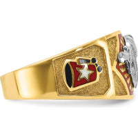 10K Two-Tone Gold Men's Polished and Textured Masonic Shriner's Ring - 12.2mm Band Width