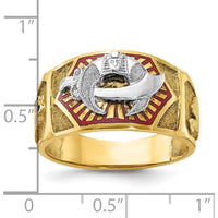 10K Two-Tone Gold Men's Polished and Textured Masonic Shriner's Ring - 12.2mm Band Width