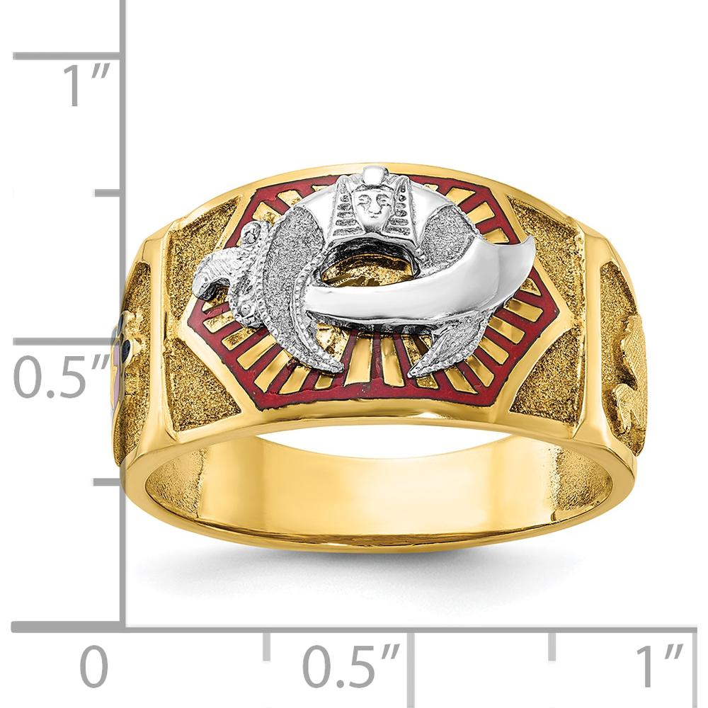 10K Two-Tone Gold Men's Polished and Textured Masonic Shriner's Ring - 12.2mm Band Width