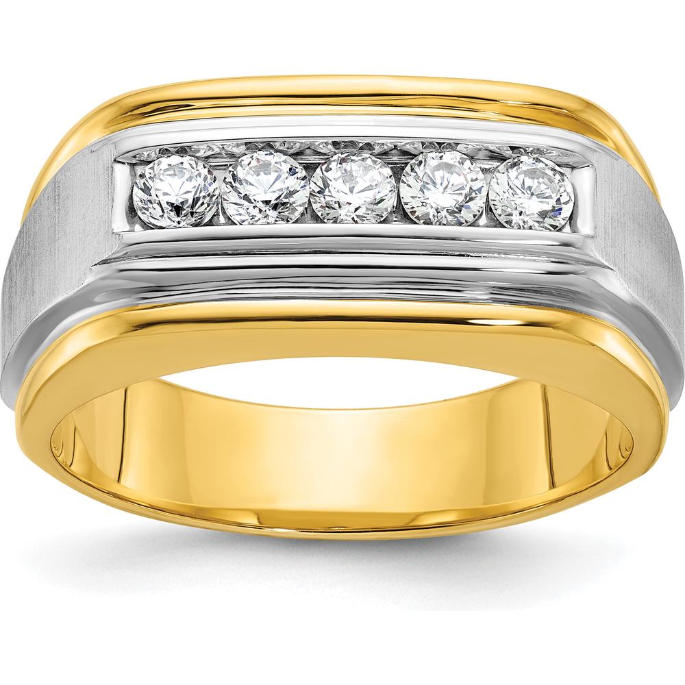 10K Two-Tone Gold Men's Polished Satin 5-Stone Diamond Ring - 0.103 Carats Total Diamond Weight by IBGoodman