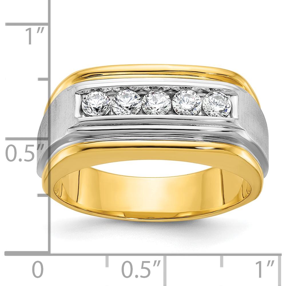 10K Two-Tone Gold Men's Polished Satin 5-Stone Diamond Ring - 0.103 Carats Total Diamond Weight by IBGoodman