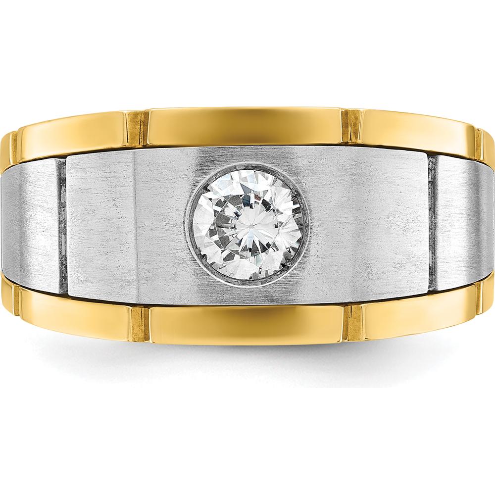 10K Two-Tone Gold Men's Polished Satin and Grooved Band Ring by IBGoodman