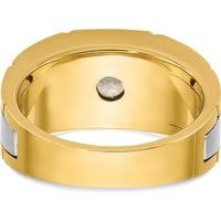 10K Two-Tone Gold Men's Polished Satin and Grooved Band Ring by IBGoodman