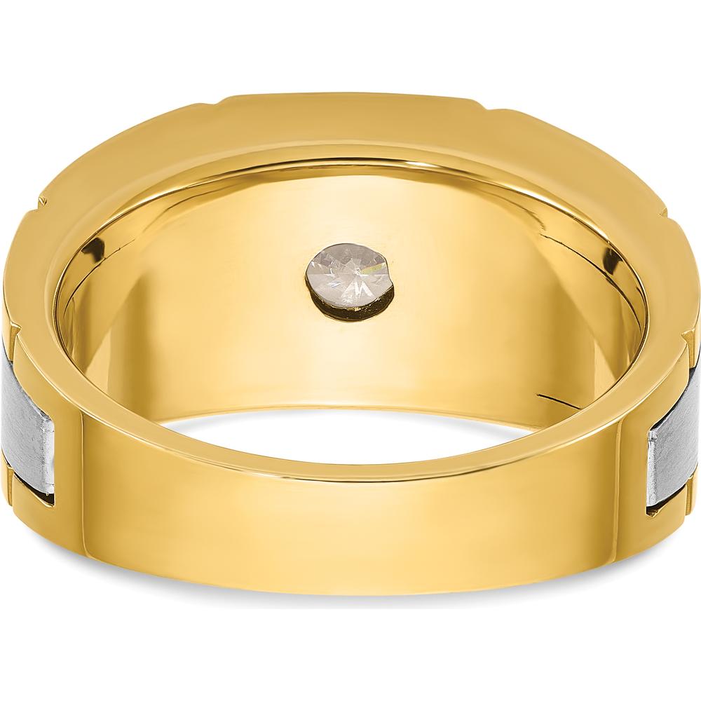 10K Two-Tone Gold Men's Polished Satin and Grooved Band Ring by IBGoodman